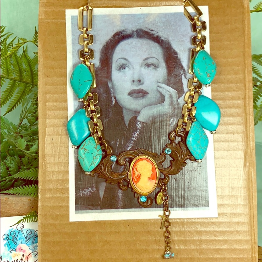 Vintage-Inspired Turquoise Cameo Statement Necklace